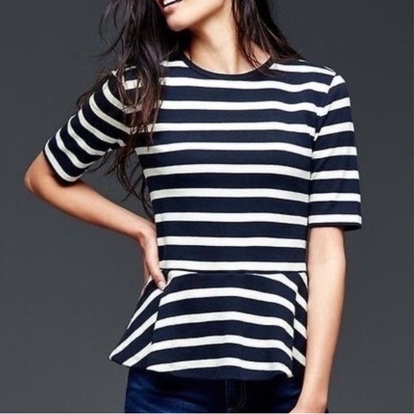 GAP Tops - ❣️GAP Navy & White Striped Peplum Blouse